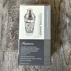 Outset Cocktail Shaker, Men, Women, Stainless Steel, Glass Shaker, NWOT
